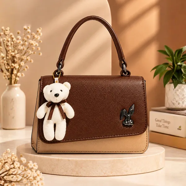 Brown_Textured_Teddy_Charm_Shoulder_Bag_for_Women