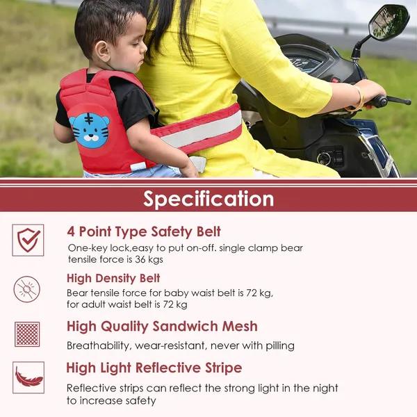 Red_Polyester_Kids_Safety_Belt_For_Two_Wheeler_With_Reflective_Strips_For_Baby