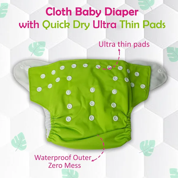 Lime_Green_Reusable_Cotton_Cloth_Diaper_With_Insert_For_Baby