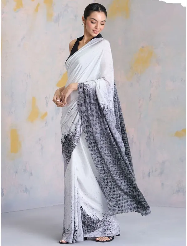 White_Black_Abstract_Digital_Print_Satin_Saree_Elegant_Designer_Party_Wear_Saree_For_Women