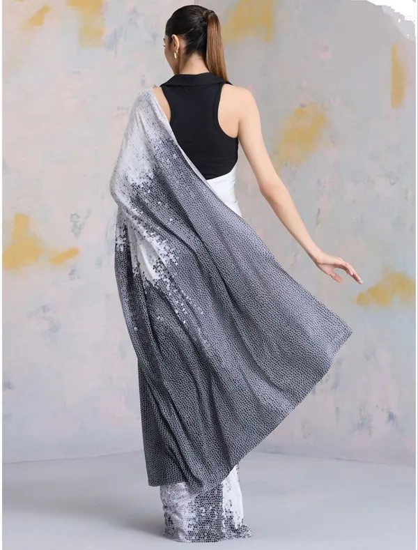 White_Black_Abstract_Digital_Print_Satin_Saree_Elegant_Designer_Party_Wear_Saree_For_Women