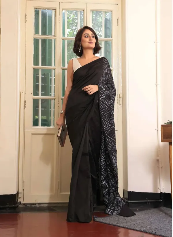 Black_Bandhani_Print_Satin_Saree_Elegant_Designer_Party_Wear_Saree_For_Women