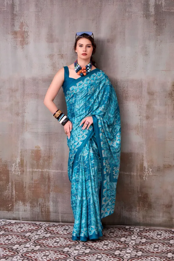 Teal_Blue_Traditional_Printed_Satin_Saree_Elegant_Festive_Party_Wear_Designer_Saree_For_Women