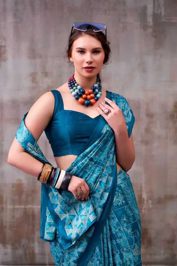 Teal_Blue_Traditional_Printed_Satin_Saree_Elegant_Festive_Party_Wear_Designer_Saree_For_Women