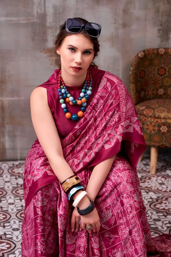 Wine_Pink_Traditional_Printed_Satin_Saree_Elegant_Festive_Party_Wear_Designer_Saree_For_Women