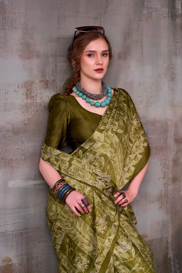 Olive_Green_Traditional_Printed_Satin_Saree_Elegant_Festive_Party_Wear_Designer_Saree_For_Women