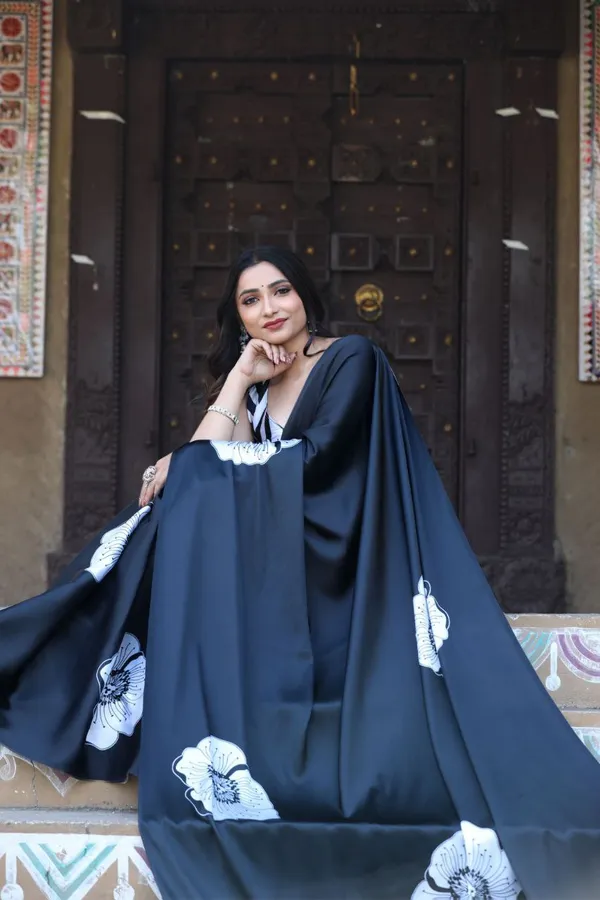 Midnight_Grace_Black_Satin_Floral_Printed_Saree_Elegant_Designer_Party_Wear_Saree_For_Women