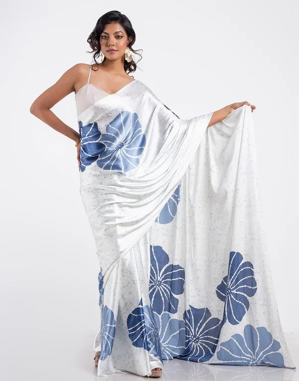 Ivory_Steel_Blue_Floral_Satin_Designer_Saree_Elegant_Party_Festive_Wear_Saree_For_Women