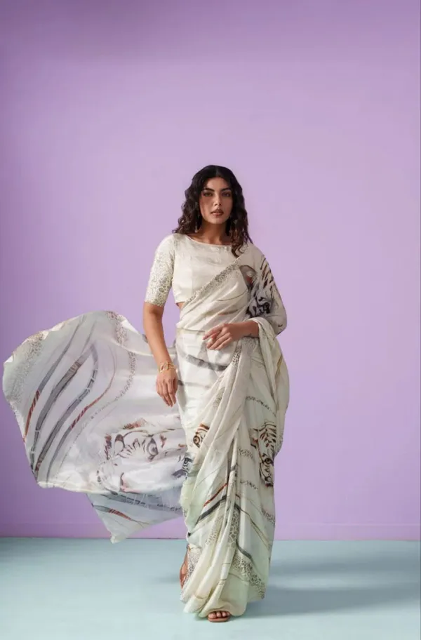 Ivory_Majesty_Tiger_Print_Satin_Saree_Luxury_Designer_Statement_Party_Wear_Saree_For_Women