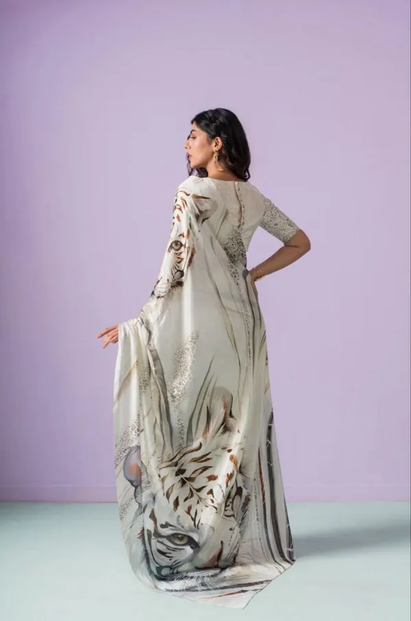 Ivory_Majesty_Tiger_Print_Satin_Saree_Luxury_Designer_Statement_Party_Wear_Saree_For_Women