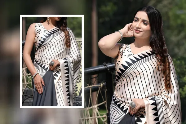 Monochrome_Black_White_Satin_Designer_Saree_Modern_Geometric_Party_Wear_Saree_For_Women