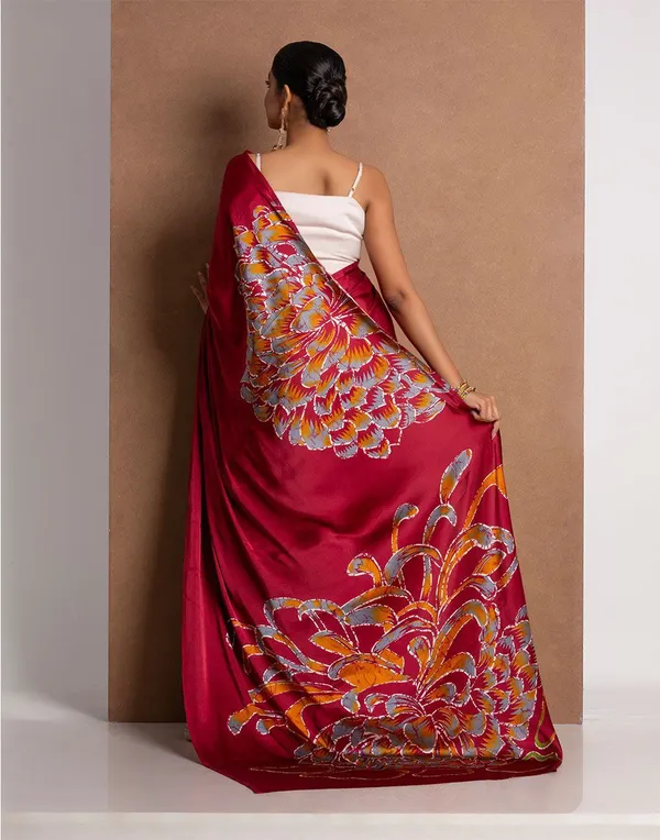 Crimson_Red_Satin_Abstract_Floral_Designer_Saree_Elegant_Party_Festive_Wear_Saree_For_Women