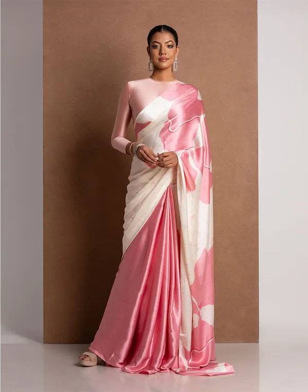 Blush_Pink_Satin_Abstract_Floral_Designer_Saree_Elegant_Party_Festive_Wear_Saree_For_Women
