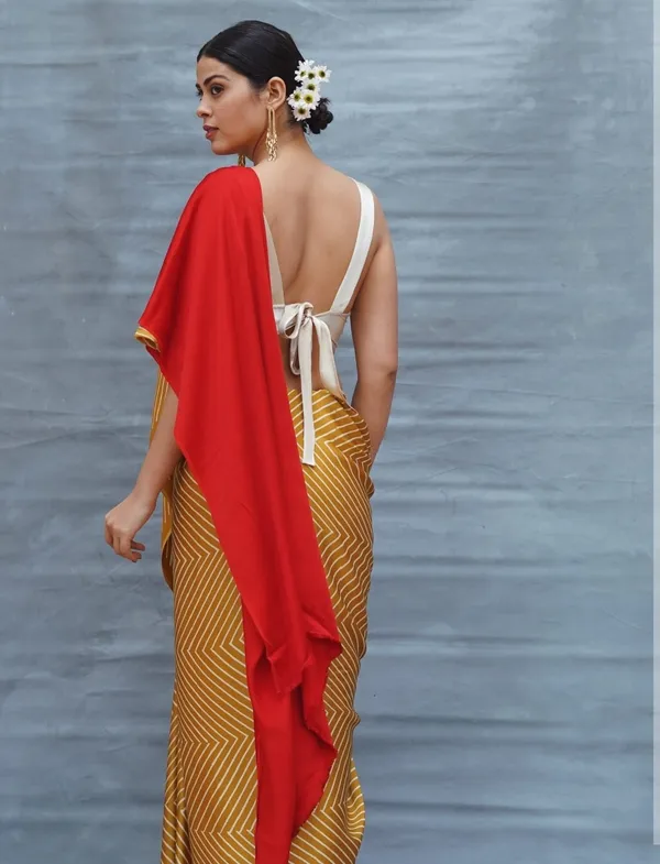 Mustard_Red_Ombre_Designer_Saree_With_Geometric_Stripes_Elegant_Party_Festive_Wear_Saree_For_Women