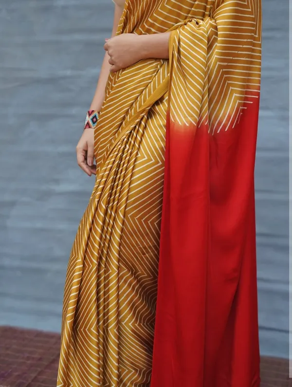 Mustard_Red_Ombre_Designer_Saree_With_Geometric_Stripes_Elegant_Party_Festive_Wear_Saree_For_Women