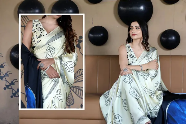 Off_White_Printed_Saree_With_Black_Blue_Contrast_Pallu_Elegant_Minimal_Designer_Saree_For_Office_Casual_Wear