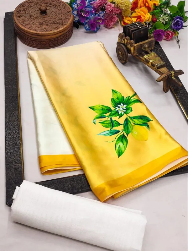 Soft_Yellow_Floral_Printed_Satin_Saree_Elegant_Lightweight_Summer_Wear_Saree_For_Women