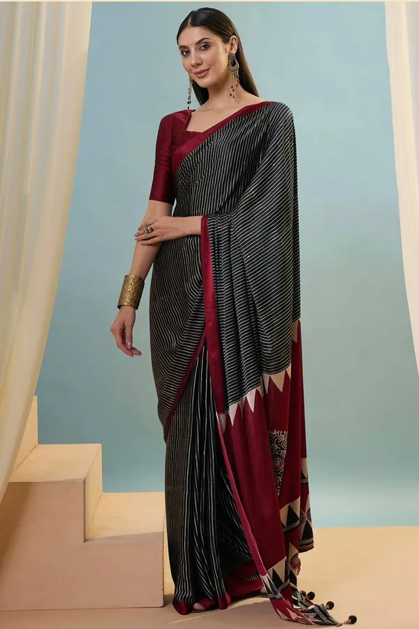 Maroon_Black_Printed_Ajrakh_Modal_Silk_Saree_With_Designer_Border