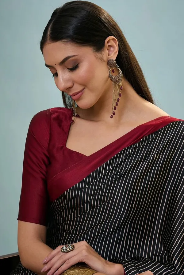 Maroon_Black_Printed_Ajrakh_Modal_Silk_Saree_With_Designer_Border