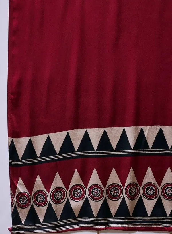 Maroon_Black_Printed_Ajrakh_Modal_Silk_Saree_With_Designer_Border