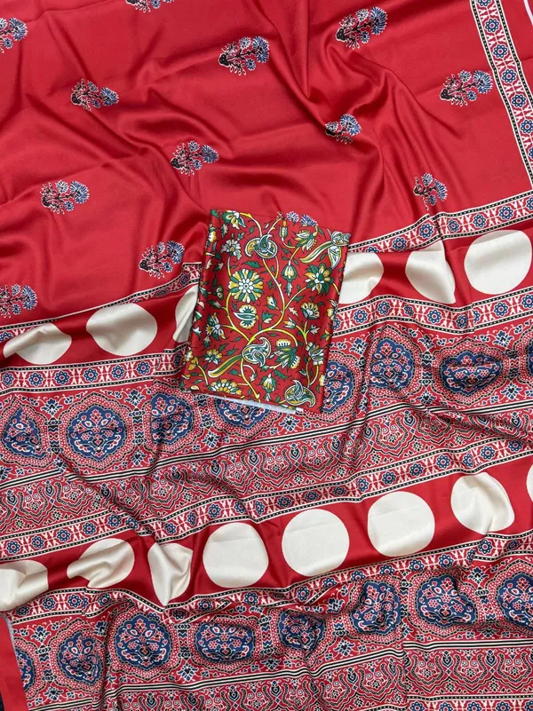 Red_Traditional_Printed_Ajrakh_Modal_Silk_Saree_With_Ethnic_Border