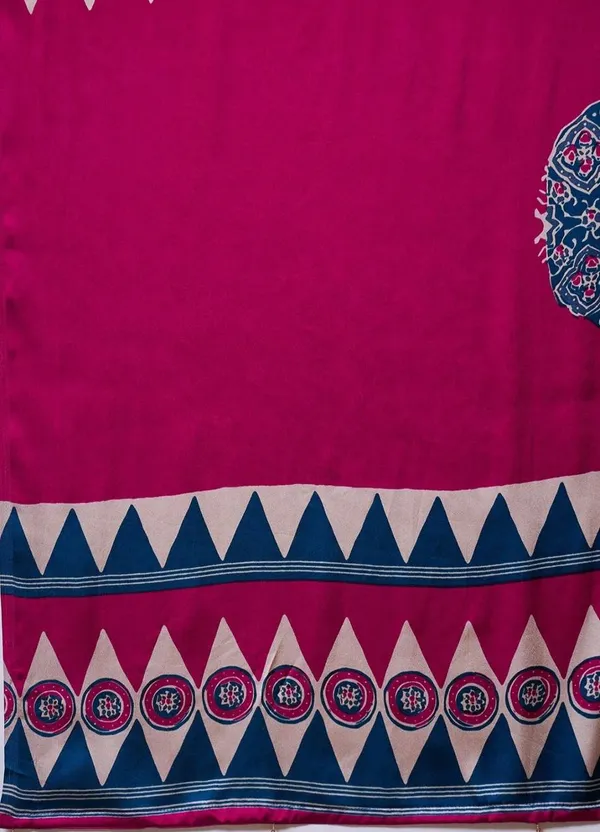 Navy_Blue_Magenta_Striped_Ajrakh_Modal_Silk_Saree_With_Designer_Border