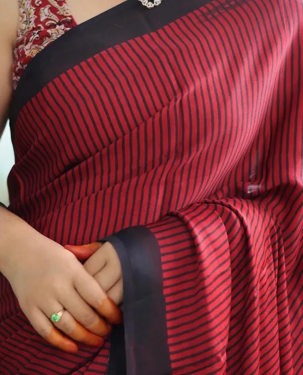 Red_Black_Striped_Ajrakh_Modal_Silk_Saree_With_Designer_Border