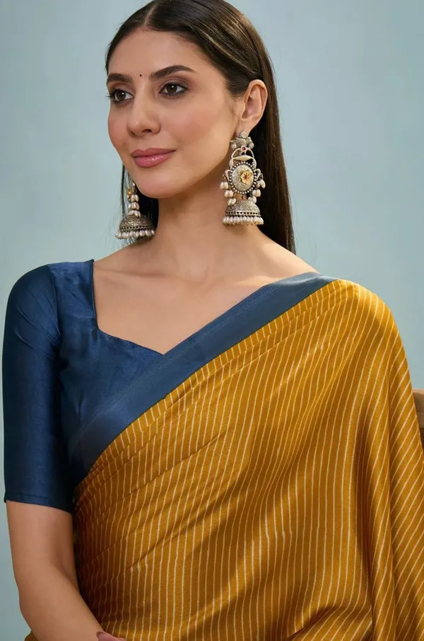 Mustard_Yellow_Navy_Blue_Striped_Ajrakh_Modal_Silk_Saree_With_Designer_Pallu