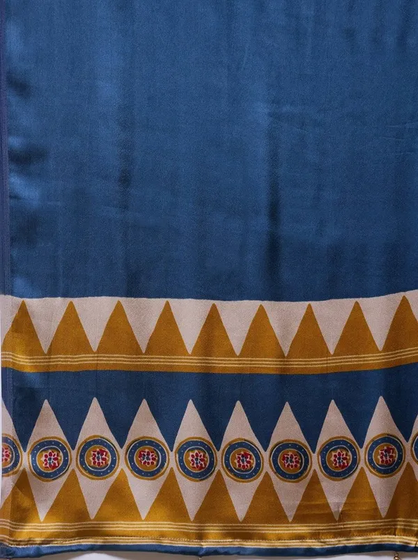 Mustard_Yellow_Navy_Blue_Striped_Ajrakh_Modal_Silk_Saree_With_Designer_Pallu