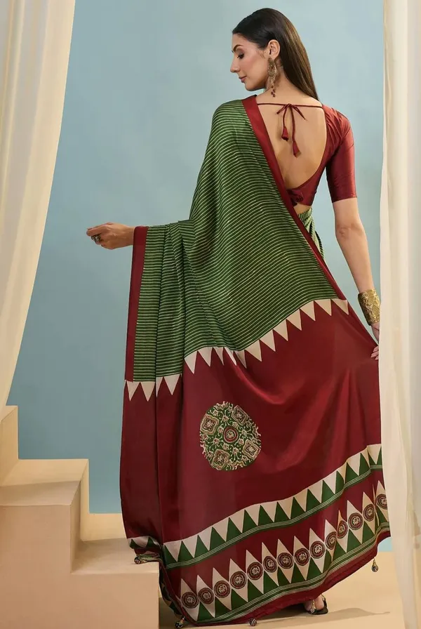 Olive_Green_Maroon_Striped_Ajrakh_Modal_Silk_Saree_With_Designer_Border
