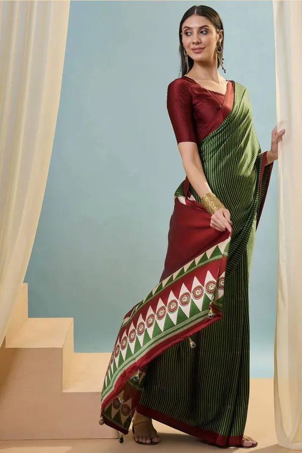 Olive_Green_Maroon_Striped_Ajrakh_Modal_Silk_Saree_With_Designer_Border