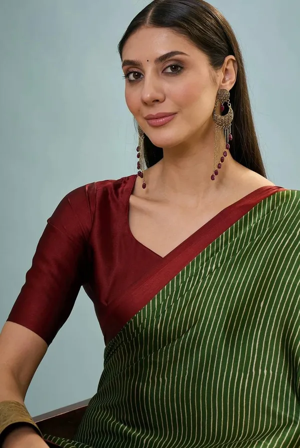 Olive_Green_Maroon_Striped_Ajrakh_Modal_Silk_Saree_With_Designer_Border