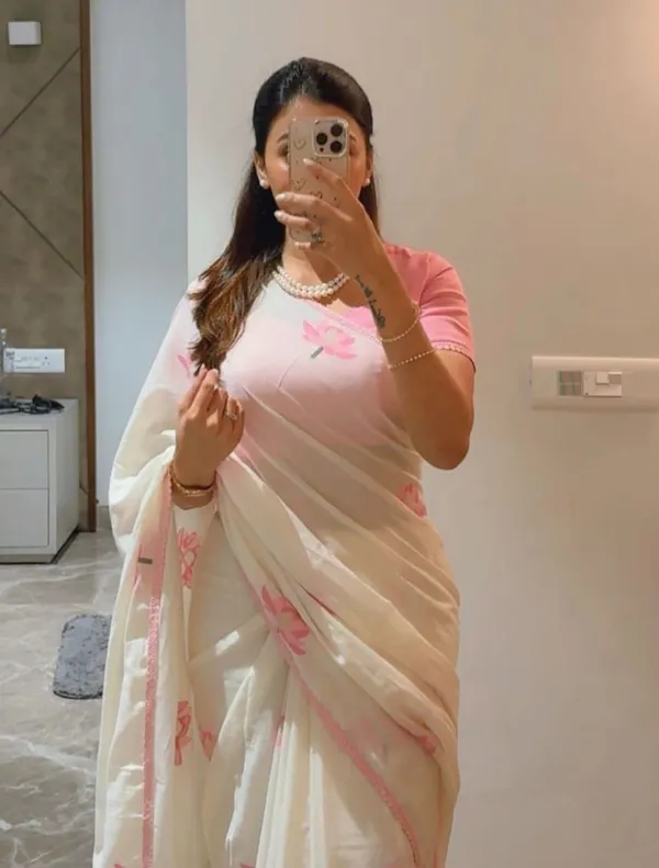 Off_White_Pink_Lotus_Linen_Saree_With_Soft_Floral_Print
