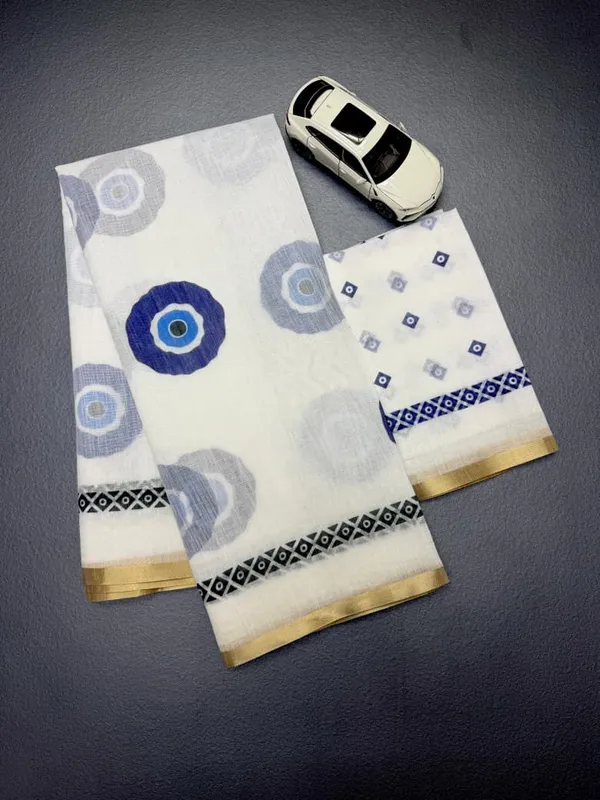 White_Linen_Saree_With_Blue_Abstract_Print_Contrast_Border