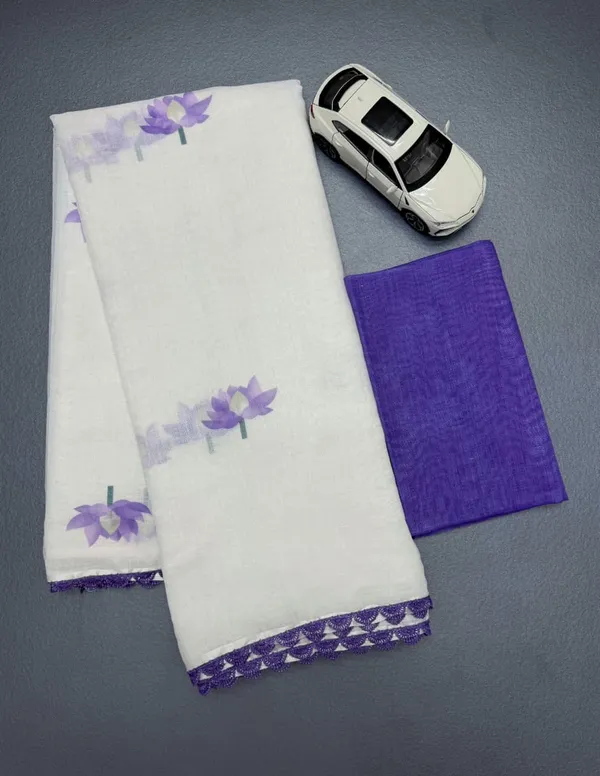 Ivory_White_Royal_Purple_Linen_Saree_With_Lotus_Design