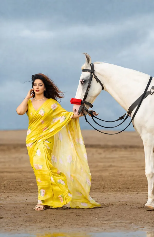 Bright_Yellow_Linen_Saree_With_Pink_Floral_Print