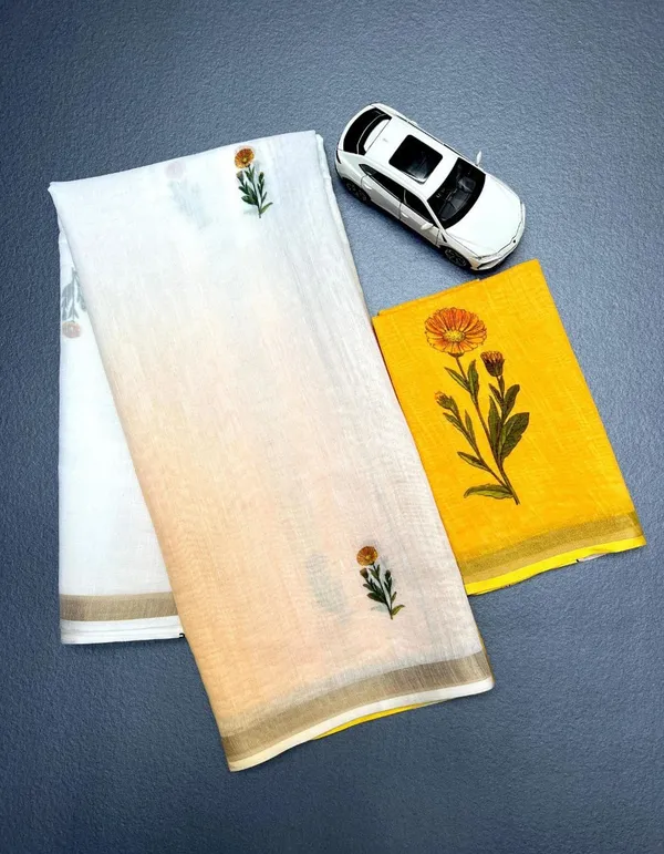 White_And_Yellow_Linen_Ombre_Saree_With_Floral_Motifs