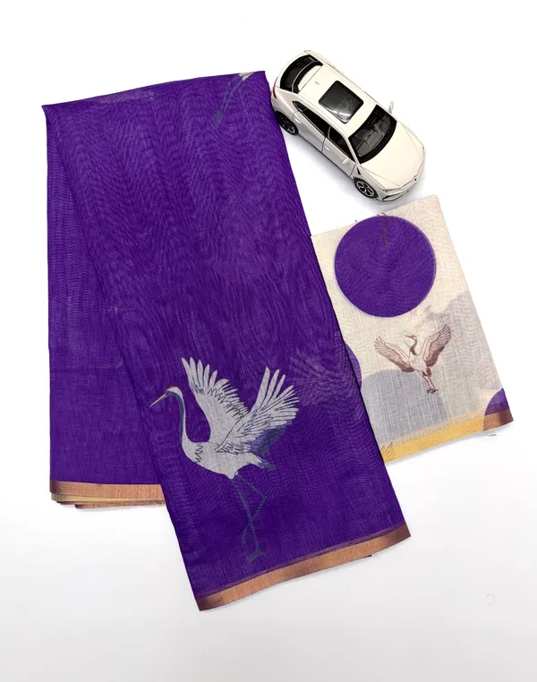Deep_Purple_Linen_Saree_With_White_Crane_Print