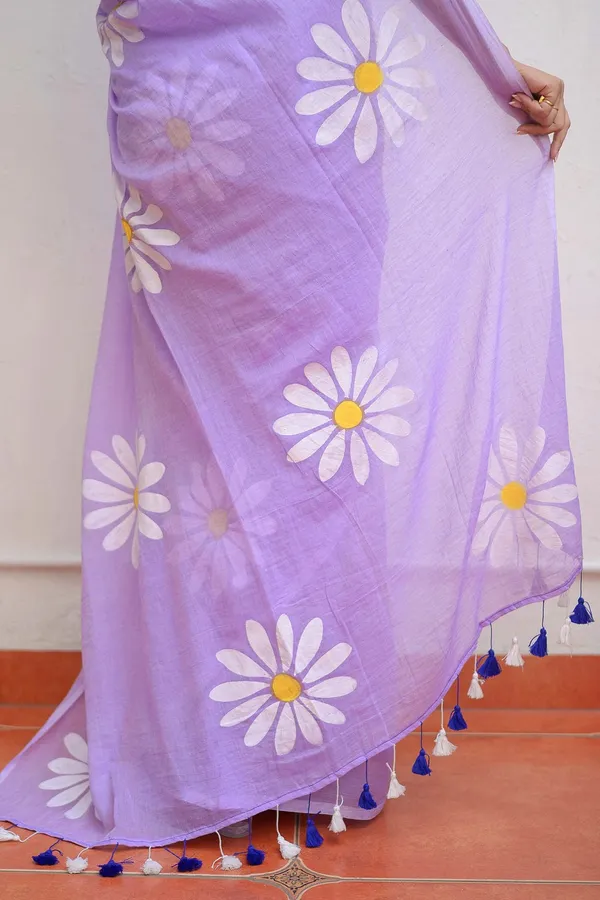 Lavender_Floral_Print_Linen_Cotton_Saree