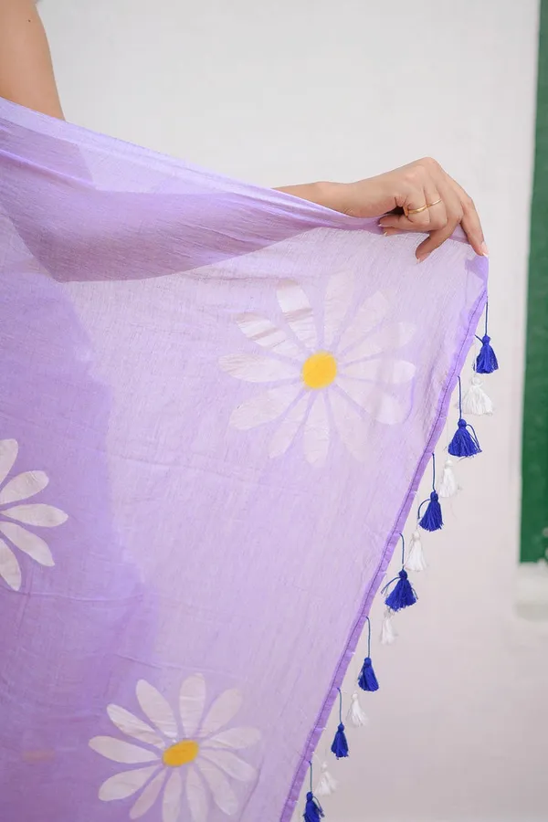 Lavender_Floral_Print_Linen_Cotton_Saree