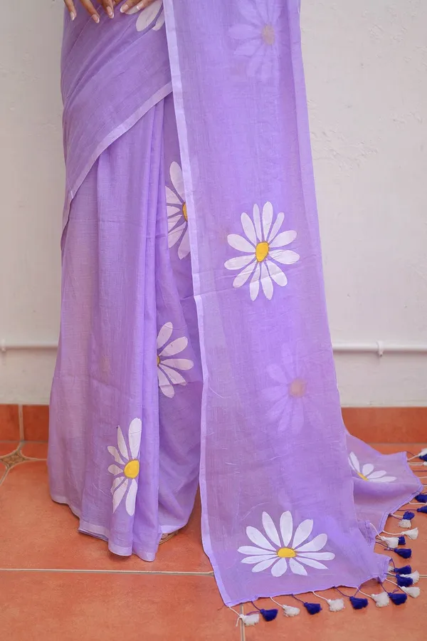 Lavender_Floral_Print_Linen_Cotton_Saree