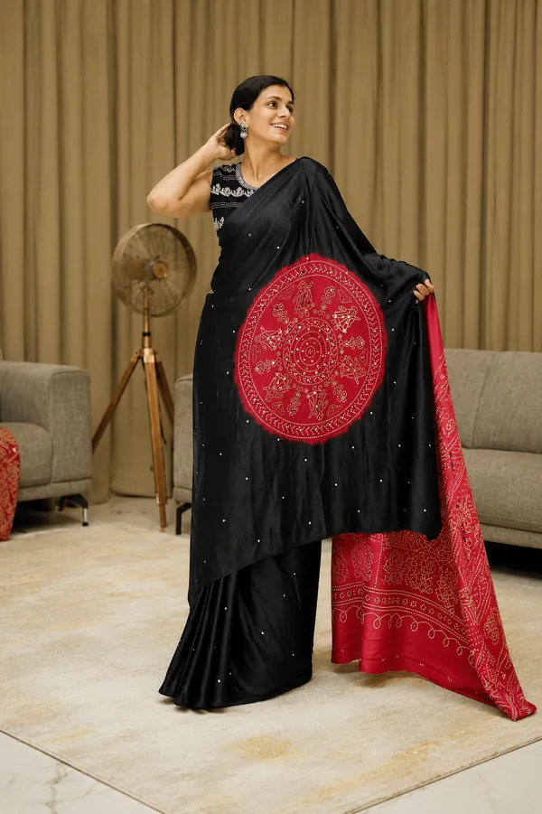 Black_Red_Gajji_Silk_Designer_Saree_With_Blouse_Piece_For_Women