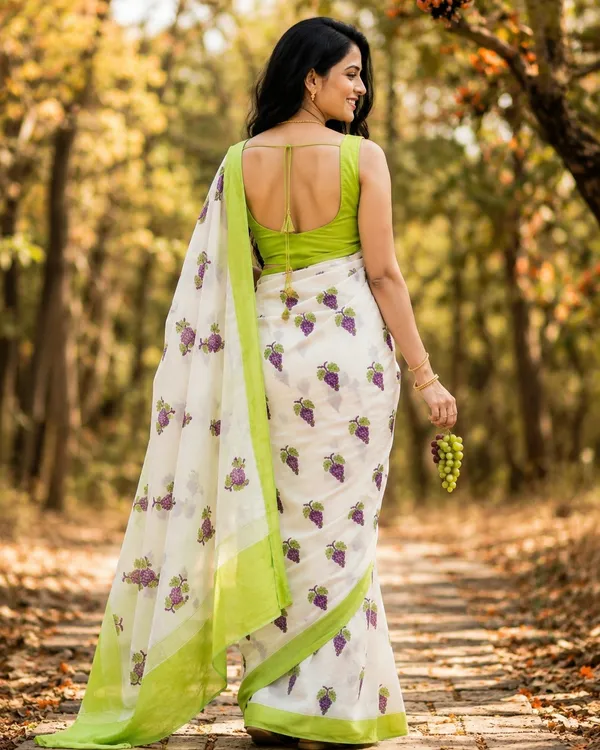 Off_White_Saree_With_Grape_Print_And_Lime_Green_Border