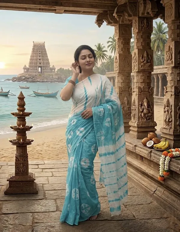 Turquoise_And_White_Tie_Dye_Saree_With_Shibori_Motifs