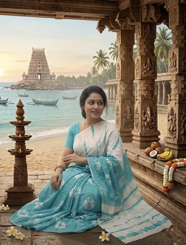 Turquoise_And_White_Tie_Dye_Saree_With_Shibori_Motifs