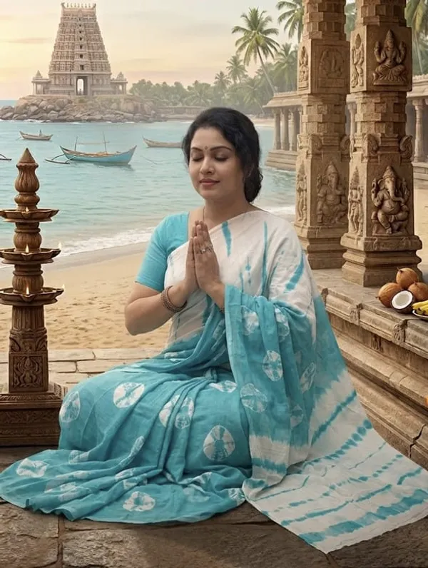 Turquoise_And_White_Tie_Dye_Saree_With_Shibori_Motifs