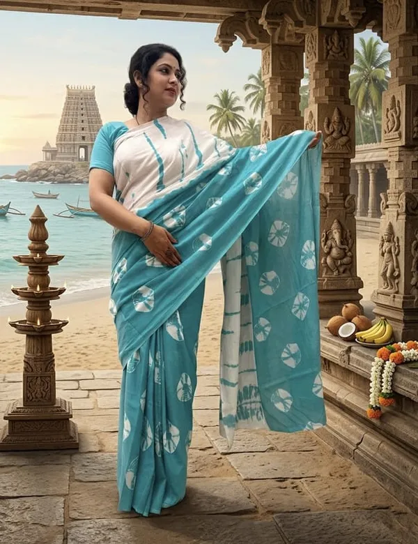 Turquoise_And_White_Tie_Dye_Saree_With_Shibori_Motifs