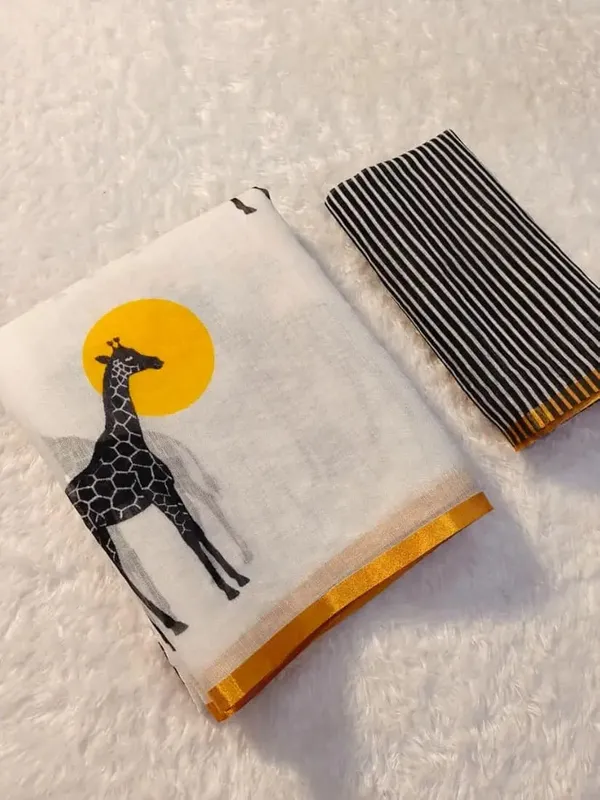Whimsical_White_Saree_With_Giraffe_And_Sun_Print
