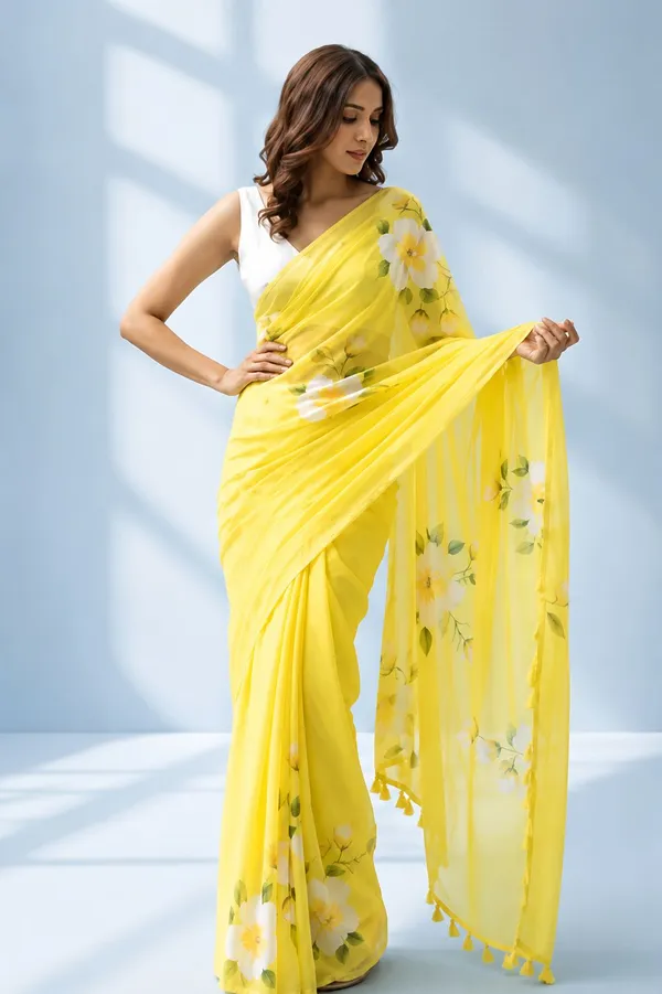 Radiant_Yellow_Hand_Painted_Floral_Saree