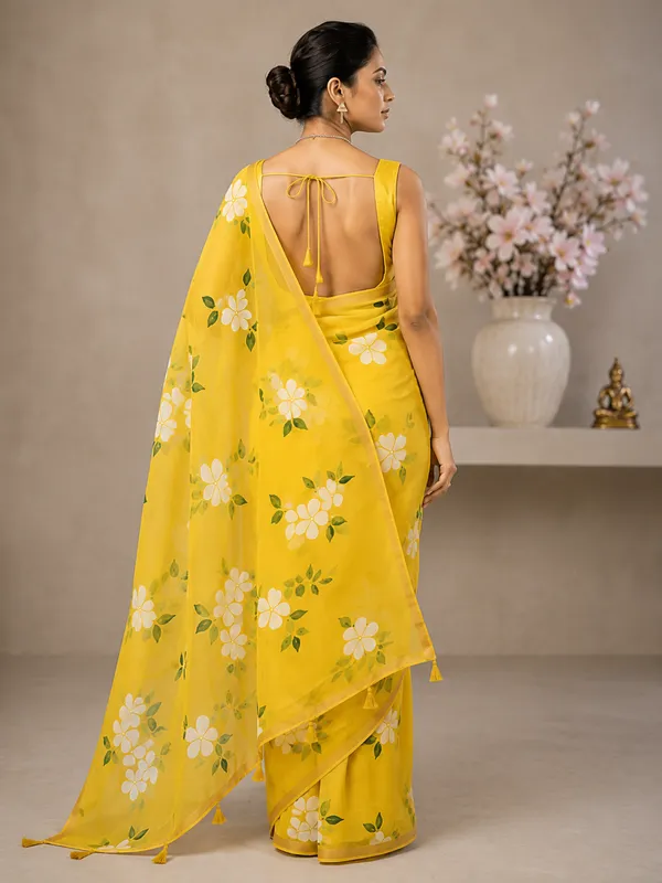 Vibrant_Yellow_Floral_Saree_With_Tassel_Detail